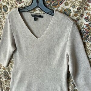Peruvian‎ Connection Oatmeal Pima Cotton V-neck Swing Tunic 3/4 Sleeve Knit M